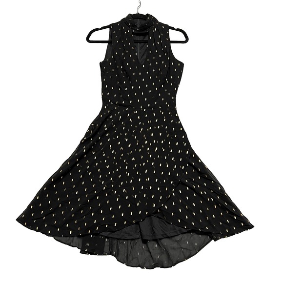 White House Black Market Gold Dot Sleeveless Fit &‎ Flare Dress Size 00 Keyhole - Picture 1 of 9